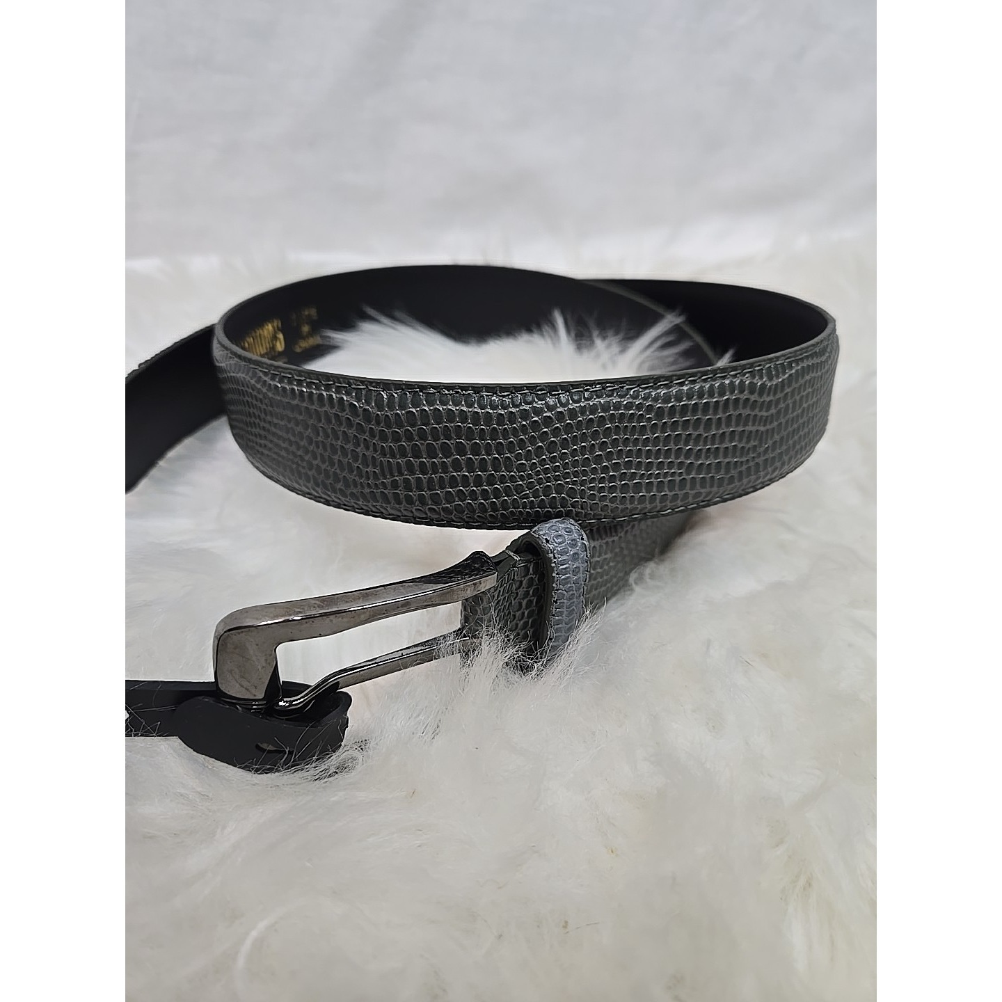 Brand New Stacy Adams Mens 34 Crocodile Snake Print Leather Belt Green Silver